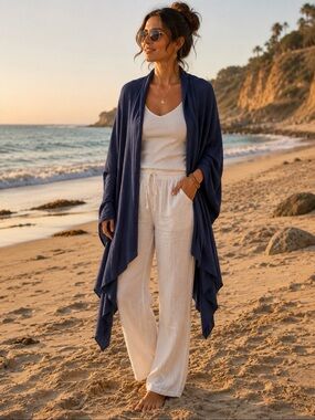 DONNI. Navy Draped Travel Shawl NWT